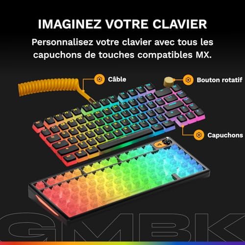 GLORIOUS Clavier Gaming GMBK 75% - Capuchons MX remplaçables, USB détachable, IP57 résistant Eau/poussière, RGB 10 Zones, Switchs Silencieux - Disposition française AZERTY|B0FN9DSGQX
